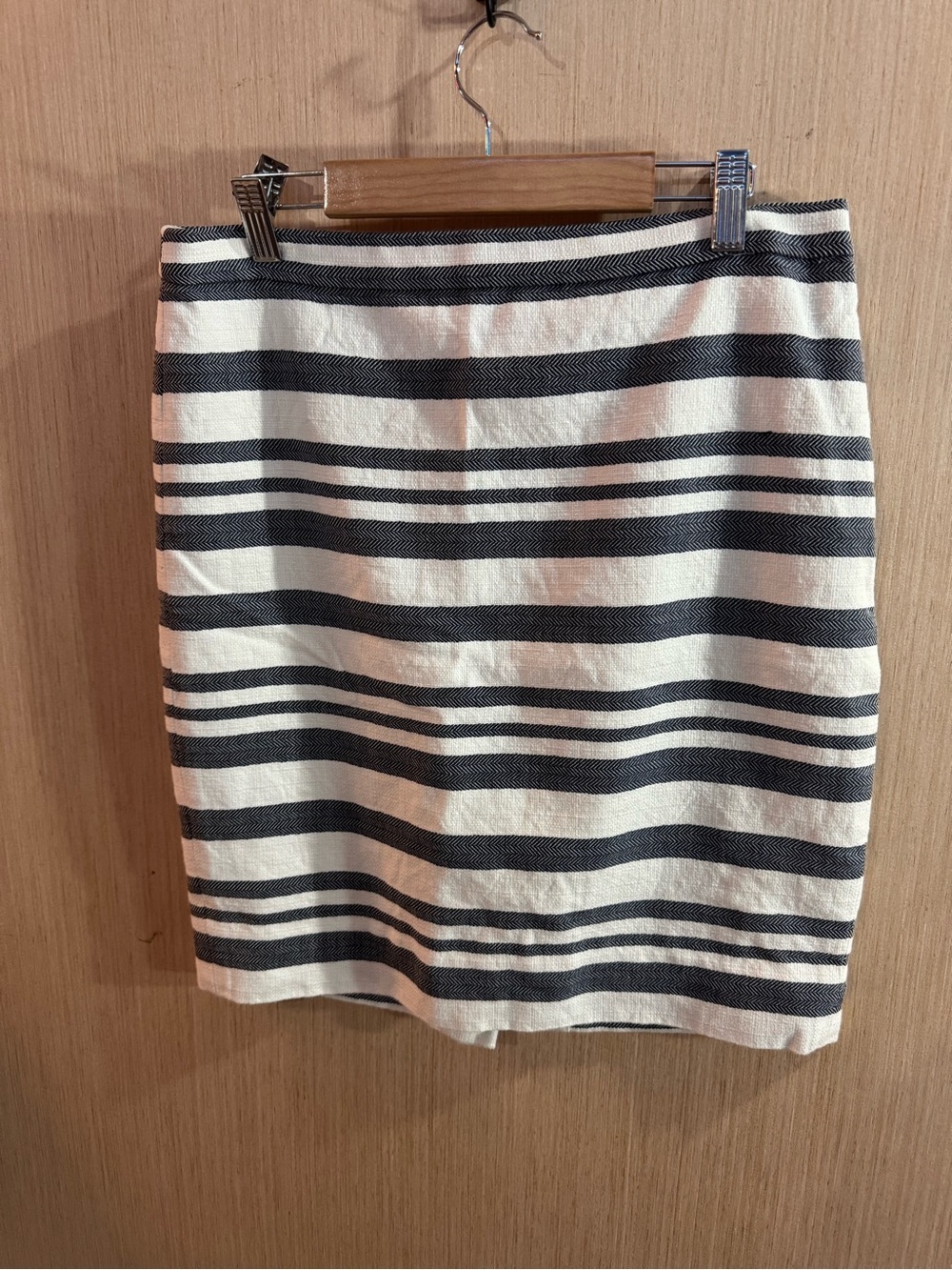 J. Crew Black and Cream Striped Pencil Skirt Size 4P